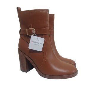 Liz Claiborne Womens Olinda Block Heel Booties, Size 9 M, Cognac
